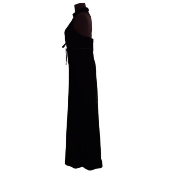 Black Velvet Gown 7 Vintage Rhinestone Bow Accents Maxi Hostess Hand Made - Picture 13 of 14